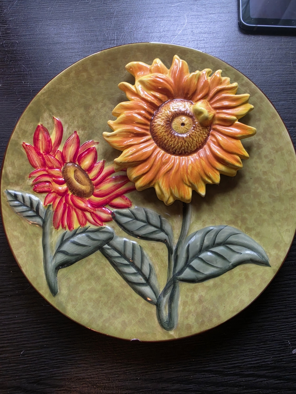 Vintage Ltd~ Sunflower Ceramic Wall Plate in Orange, Red & Green